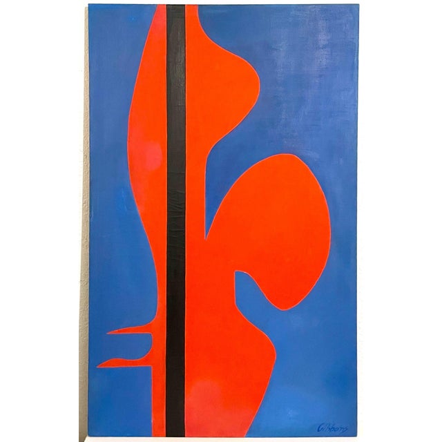 A bold, graphic painting on canvas by listed New York artist Margarita Gibbons (1906-1976). Hand signed lower right and...