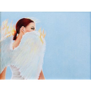 Untouchable by Anna Hammer | Colored Pencil of a woman with angel wings and red hair For Sale