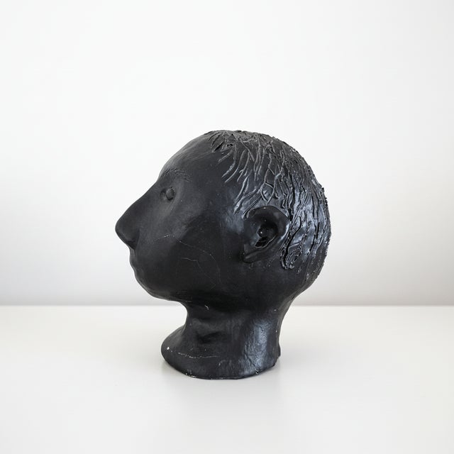 Mid-Century Modern Modernist Studio Pottery Black Ceramic Sculpture of a Human Head, 1980s For Sale - Image 3 of 8