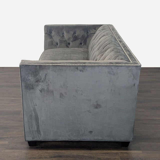 Modern Mitchell Gold + Bob Williams Gray Velvet Sleeper Sofa With Tufted Back For Sale - Image 3 of 10
