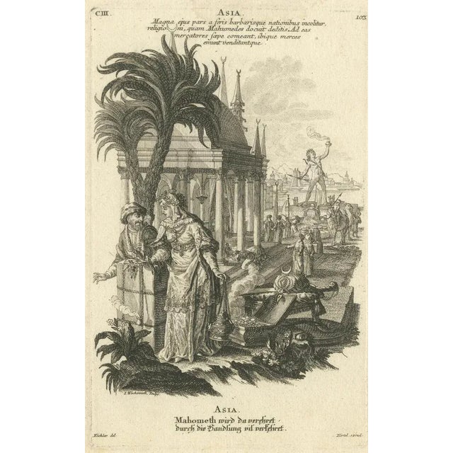 Johann Georg Hertel, Allegorical Engraving of Asia, Mid-18th Century, Print For Sale - Image 6 of 7