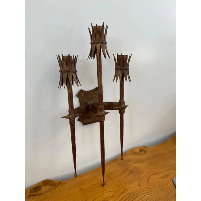 Brutalist Vintage Brutalist Style Gilt Wall Sconce Candle Holder For Sale - Image 3 of 9