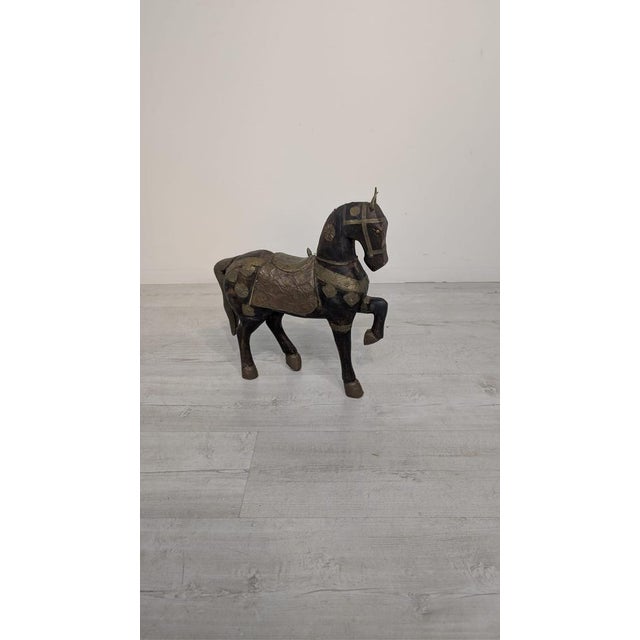 Wood Indian Wooden Ceremonial Horse with Brass from Charles Mareck, 1920s For Sale - Image 7 of 18