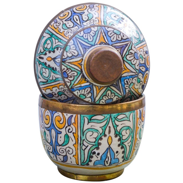 Moroccan Ceramic Lidded Bowl With Arabesque For Sale - Image 11 of 12