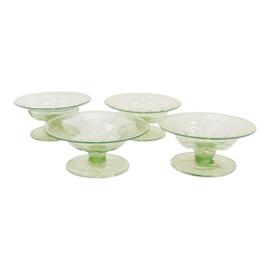Set of 4 Venetian / Murano Green Glass Tazzas or Compotes With Gold Inclusions