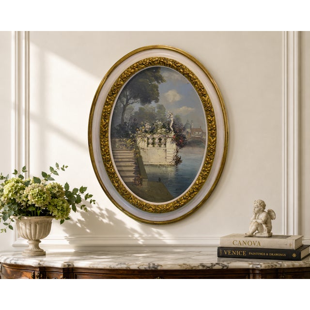 Antonio Celli, Romantic View of the Canal, Oil on Canvas For Sale - Image 6 of 7