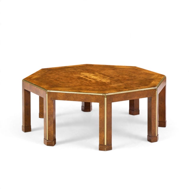 Late 20th Century Baker Burlwood and Brass Octagonal Coffee Table For Sale - Image 5 of 8