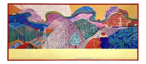 David Hockney Vintage 1980 " Mulholland Drive : Road to the Studio " Collotype Print Large Framed Pop Art Museum Poster