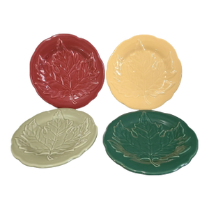 Late 20th Century Longaberger Maple Leaf Pattern Multi Color Pottery Snack Plates- Set of 4
