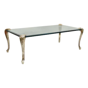 Mid 20th Century Vintage French Hollywood Regency Beveled Glass Bronze Cabriole Leg Coffee Table