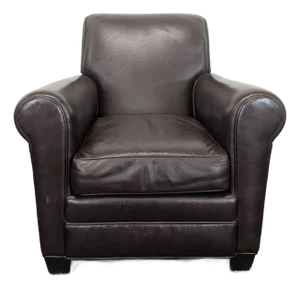Classic Brown Leather Lounge Chair With Rolled Arms