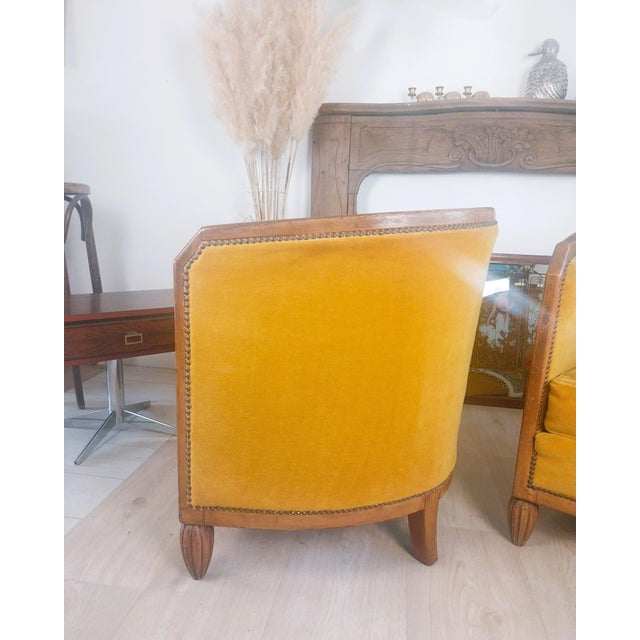 Wood Art Deco Barrel Chairs in Velvet, 1930, Set of 2 For Sale - Image 7 of 15