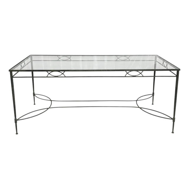 1970s Mario Papperzini for Salterini Wrought Iron Patio Dining Table With Glass Top For Sale