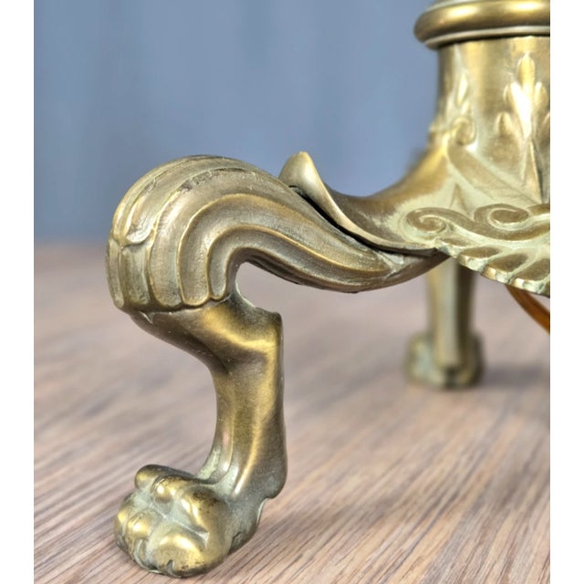 Ethan Allen Ornate Brass Claw Tri Footed Bouillotte Table Lamp For Sale - Image 11 of 11