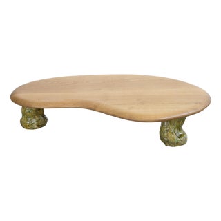 White Oak and Glazed Ceramic Coffee Table by Alexander Knysch For Sale