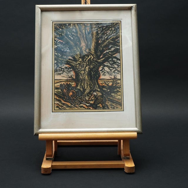 An original Ernst Müller-Gräfe drawing is for sale Gouache + ink on paper Farmer plows field with two horses on a large...