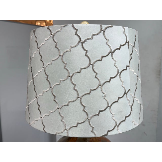 Early 21st Century Amber Glass Table Lamp With Patterned Lamp Shade For Sale - Image 5 of 12