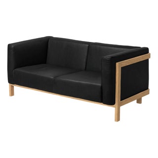 Two-Seater Sofa in Oak and Leather by Julien Renault For Sale