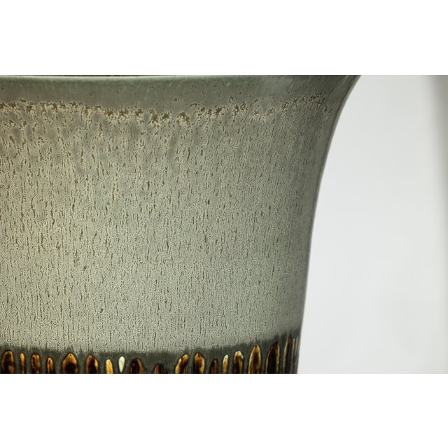 Late 20th Century Artisan Large Ceramic Planter with Green-Grey, Brown, and Ochre Drip Glaze For Sale - Image 11 of 18