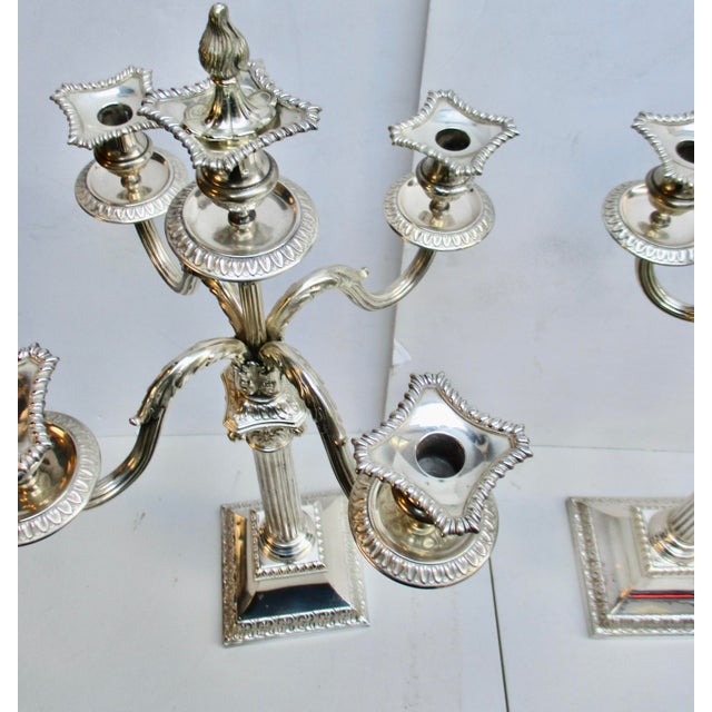 Traditional Grand-Scale Georgian Silver-Plate Candlabra 29" Tall - A Pair of 2 For Sale - Image 3 of 13