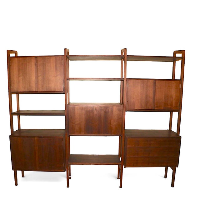 Brown Freestanding Mid Century Danish Modern Style Wall Unit C. 1950/60's For Sale - Image 8 of 18