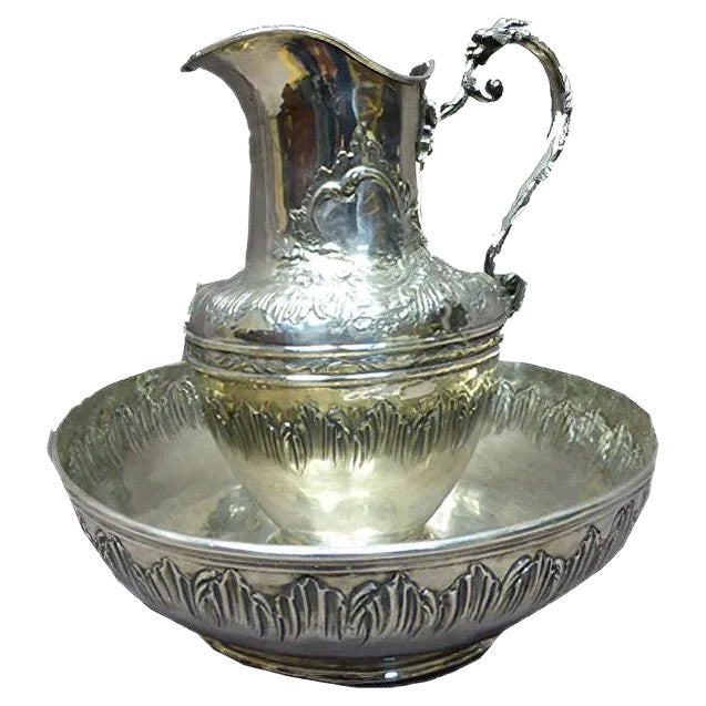 19th-Century Silver-Plated Ewer and Basin, Set of 2 For Sale