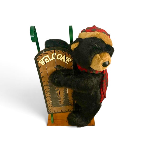 Wood Late 20th Century Large Bear With Sled and Welcome Sign Large Display Vintage Holiday Rustic Decor Decor For Sale - Image 7 of 8
