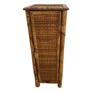 Tall Rattan Bamboo Side Table With Shelves For Sale