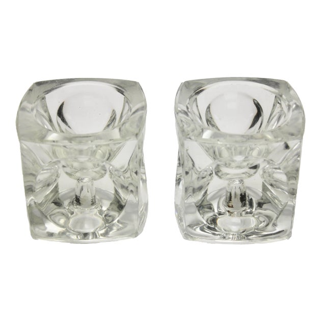 Glass Ice Cube Candlesticks from Peill & Putzler, Set of 2 For Sale - Image 6 of 9