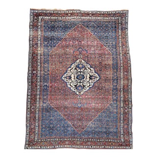 Vintage Bidjar Oversize Rug, Handwoven Geometric Pattern, Blue & Red, 10’ X 15’ For Sale