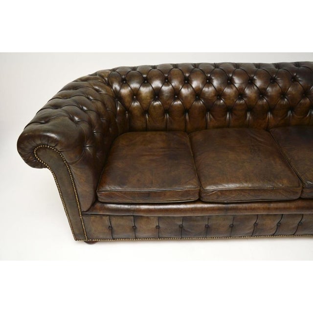 Brown Vintage Deep Buttoned Leather Chesterfield Sofa, 1930 For Sale - Image 8 of 12
