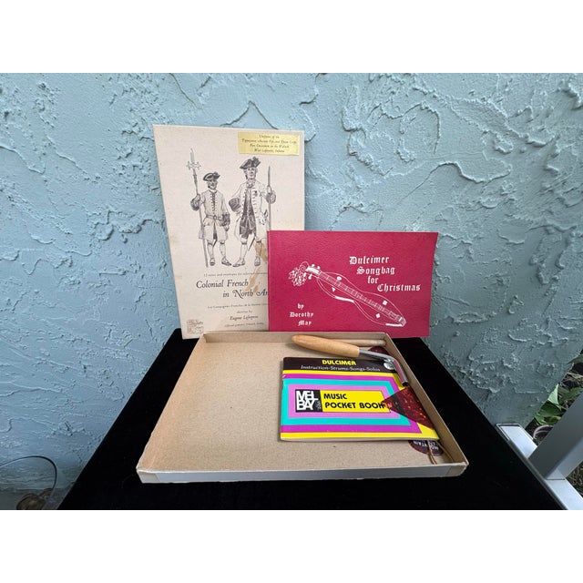 Vintage Handmade Hourglass Mountain Dulcimer With Heart Cutouts & Music Books For Sale - Image 10 of 12