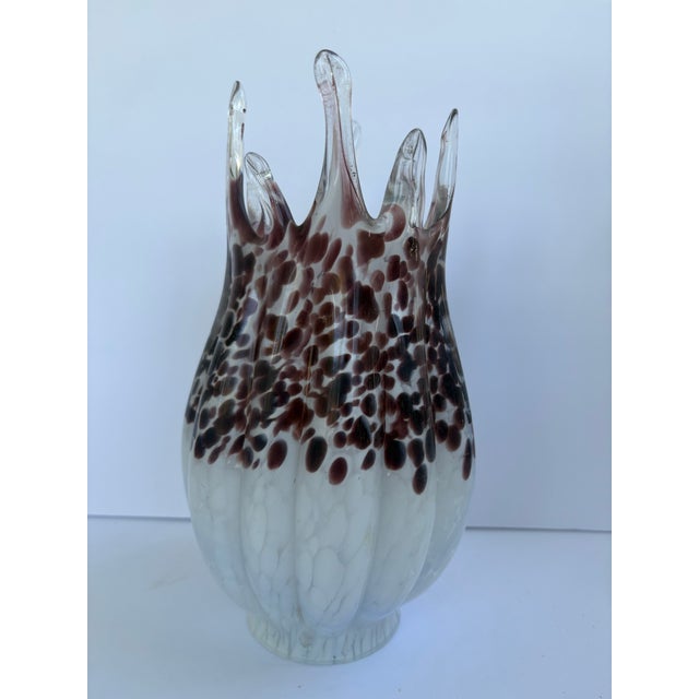 Vintage Hand-Blown Spotted Art Glass Flame Crown Lamp Shade For Sale In Orlando - Image 6 of 11