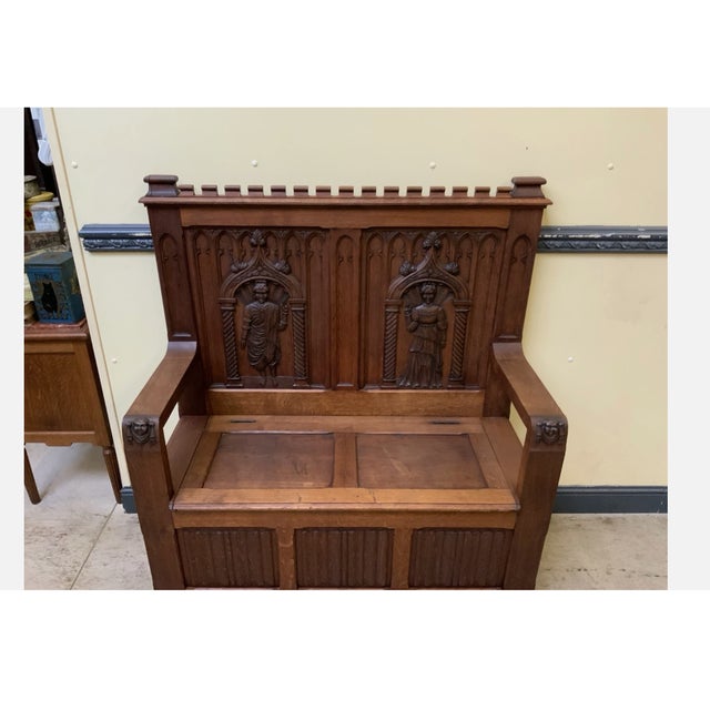 Antique Neo-Gothic Chests Bench, 1880 For Sale - Image 6 of 8
