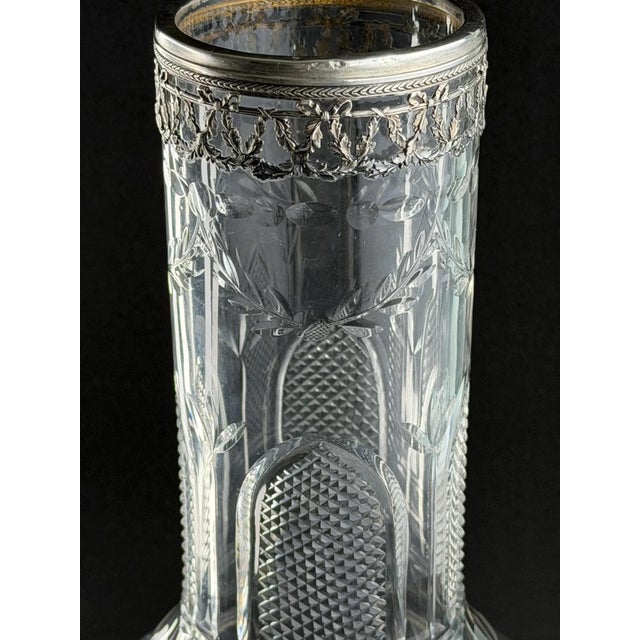 French Hand-Blown Crystal Vase with Silver Mounts and Minerva Mark, 1890s For Sale - Image 6 of 11