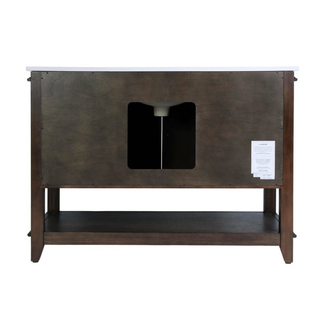 Reece 48 in. W Wood & Quartz Single Sink Bathroom Vanity, Dark Roast Coffee Wire Brushed For Sale - Image 9 of 11