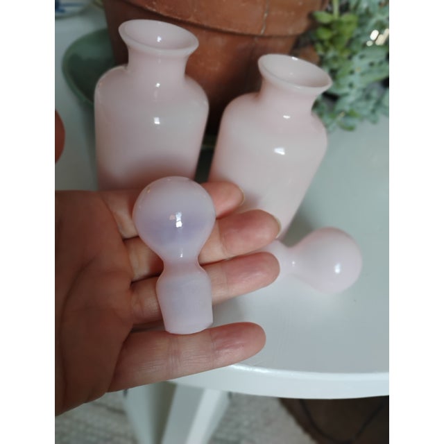 Glass Early 20th Century Pair of French Pink Opaline Perfume Bottles With Original Stopper For Sale - Image 7 of 12