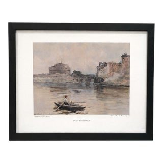 Vintage Italian Architectural Reproduction Print “Prati Di Castello” After Ettore Roesler Franz — Framed European Rome View For Sale