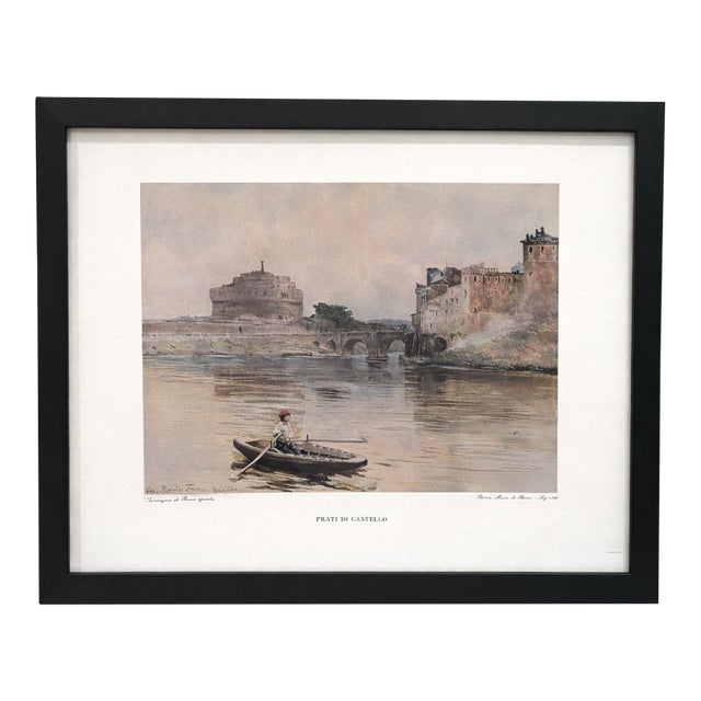 Vintage Italian Architectural Reproduction Print “Prati Di Castello” After Ettore Roesler Franz — Framed European Rome View For Sale