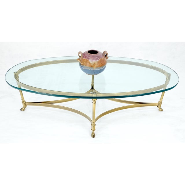 Oval 3/4" Glass top Brass Hoof Feet Coffee Center Table MINT For Sale - Image 9 of 18