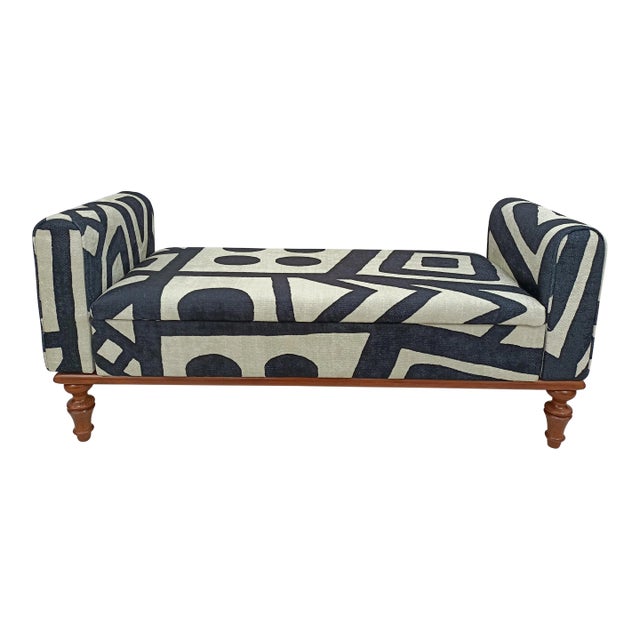 Modern Rug Printed Fabric Upholstered Entryway Storage Bench With Arms For Sale