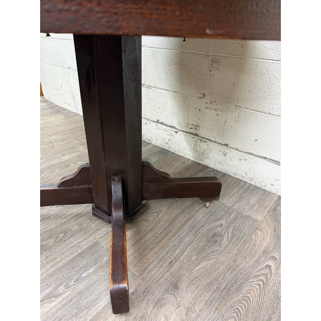 Antique Arts & Crafts Mission Quarter Sawn Oak Pedestal Dining Table For Sale - Image 13 of 16