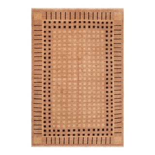 Classic Ziegler Tan Black Hand-Knotted Wool Rug - 5'10'' X 8'9'' For Sale