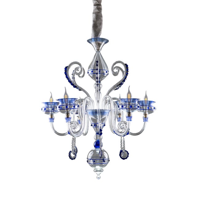 Art Deco Cobalt Blue Murano Glass Chandelier by Gino Cenedese for Cenedese, 1940s For Sale