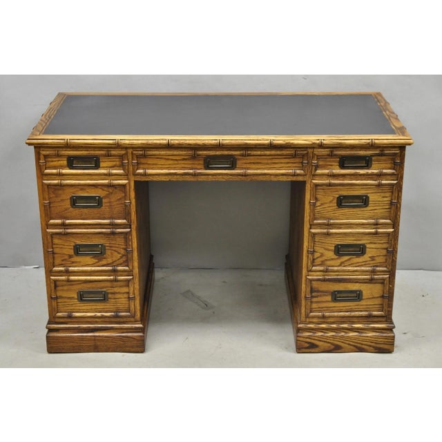 Vintage Hollywood Regency Faux Bamboo Campaign Style Kneehole Desk by Sligh For Sale - Image 17 of 17
