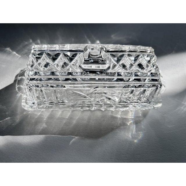 Vintage Federal Glass Co. Style Covered Cut Glass Butter Dish For Sale - Image 10 of 17