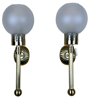 Vintage Space Age Wall Lamp in Glass and Brass, 1970s, Set of 2