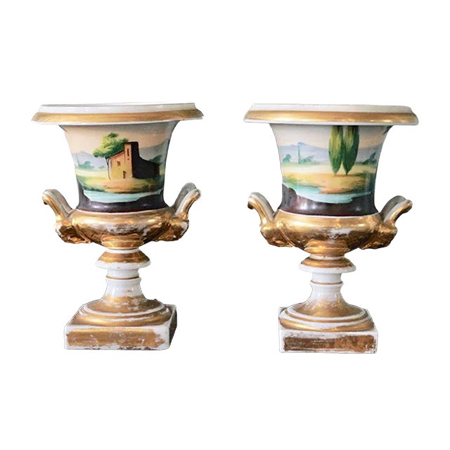 Antique Porcelain Medici Vases, Set of 2 For Sale