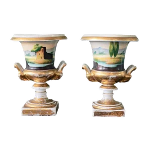 Antique Porcelain Medici Vases, Set of 2