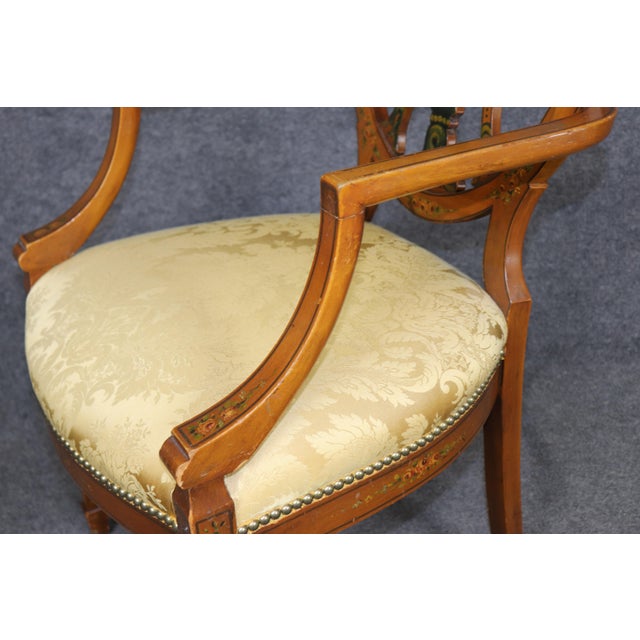 Wood Antique 19th C. English Adams Style Satinwood Armchair, Silk Damask Upholstery For Sale - Image 7 of 11